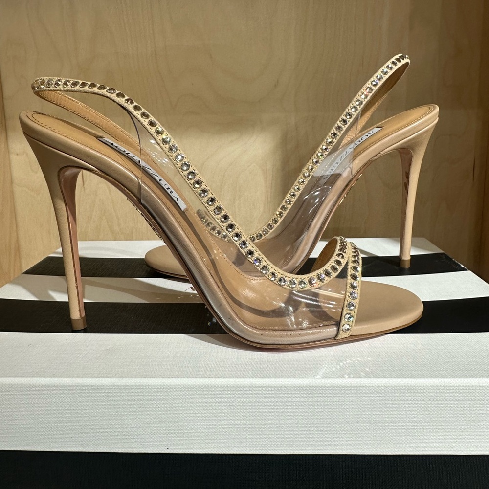 NIB Aquazzura Nude Sandal with Rhinestones